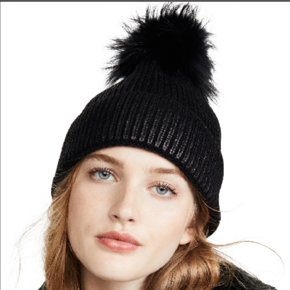 Adrienne Landau Faux Fur Pom Pom Beanie